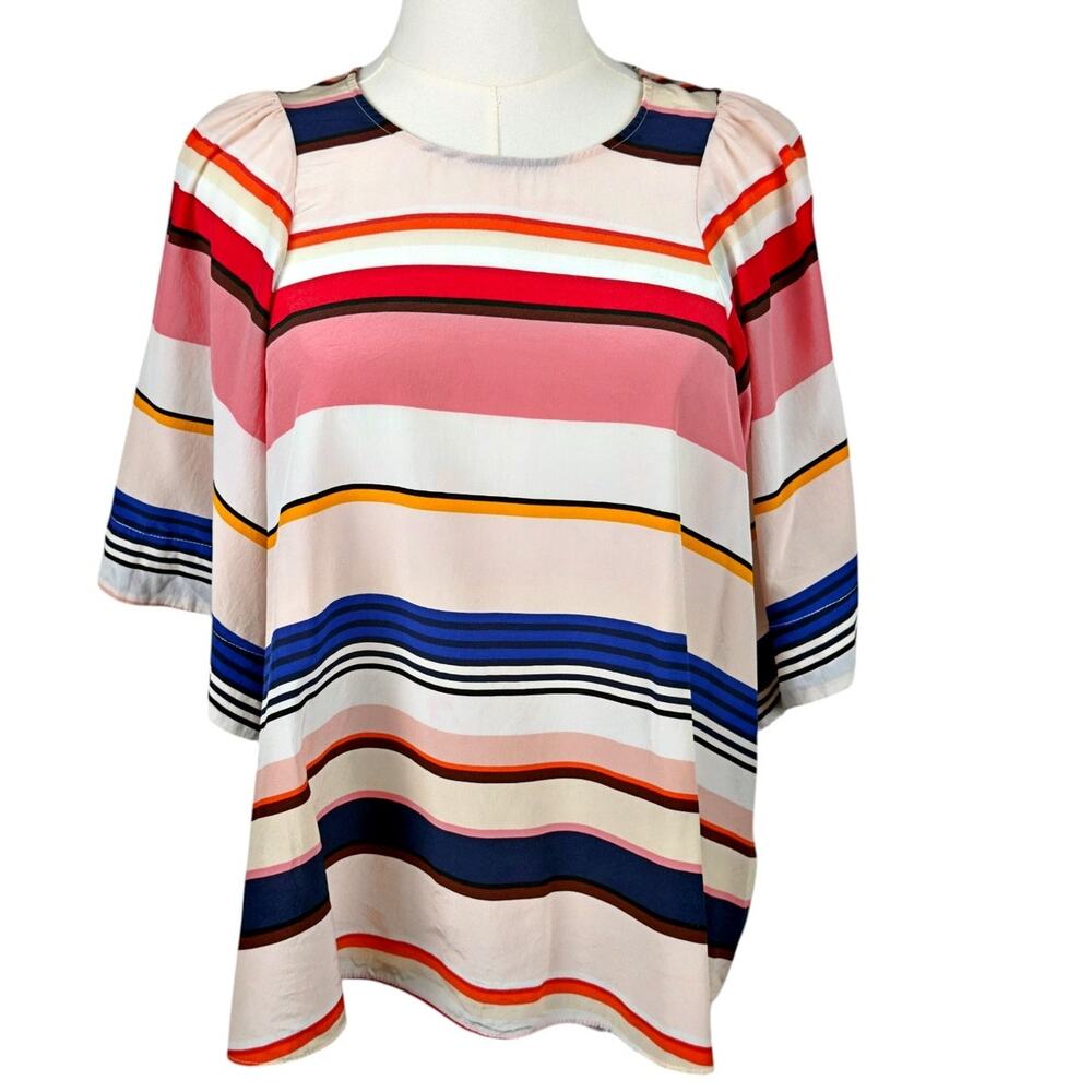 Kate Spade Spice Things Up Flutter Sleeve Multi-Colored Stripe 100% Silk Top LRG